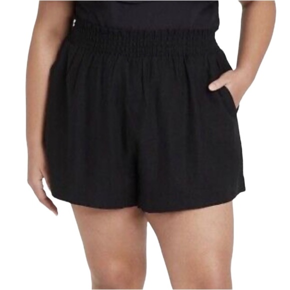 Ava & Viv Pants - Ava & Viv Pull On Linen Blend Shorts 4X Black Pockets Elastic Waist